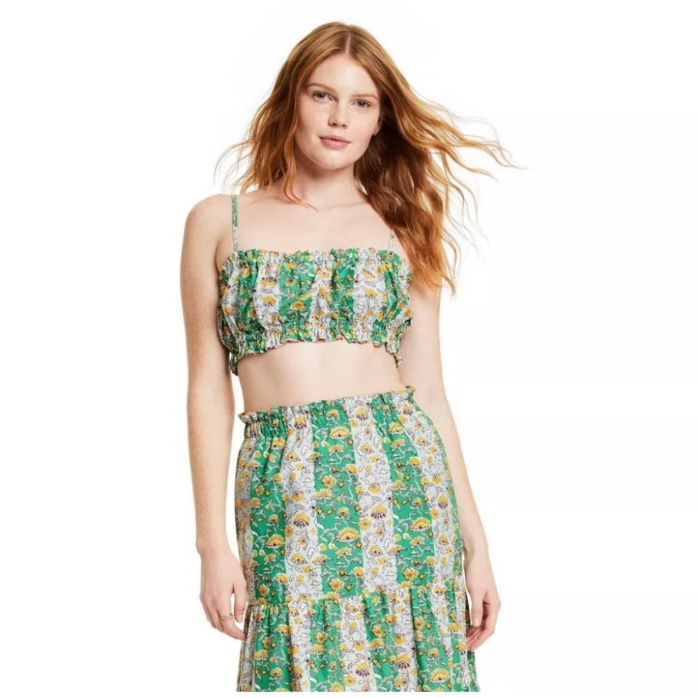 RHODE Green Floral Skirt Set